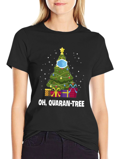 Camiseta Negra Navideña Quaran-Tree con Cubrebocas