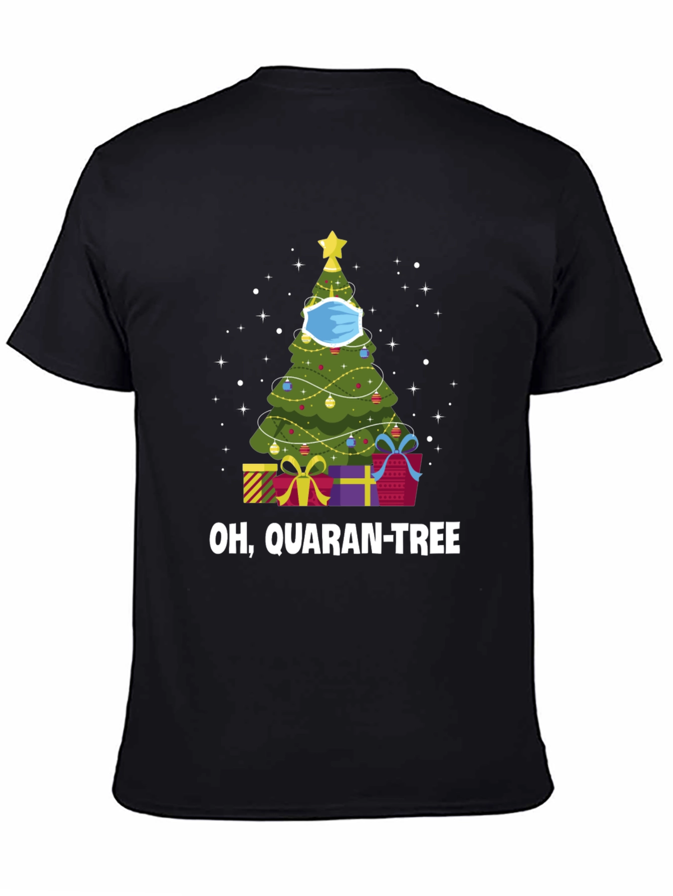 Camiseta Negra Navideña Quaran-Tree con Cubrebocas