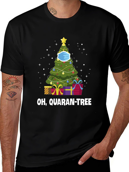 Camiseta Negra Navideña Quaran-Tree con Cubrebocas