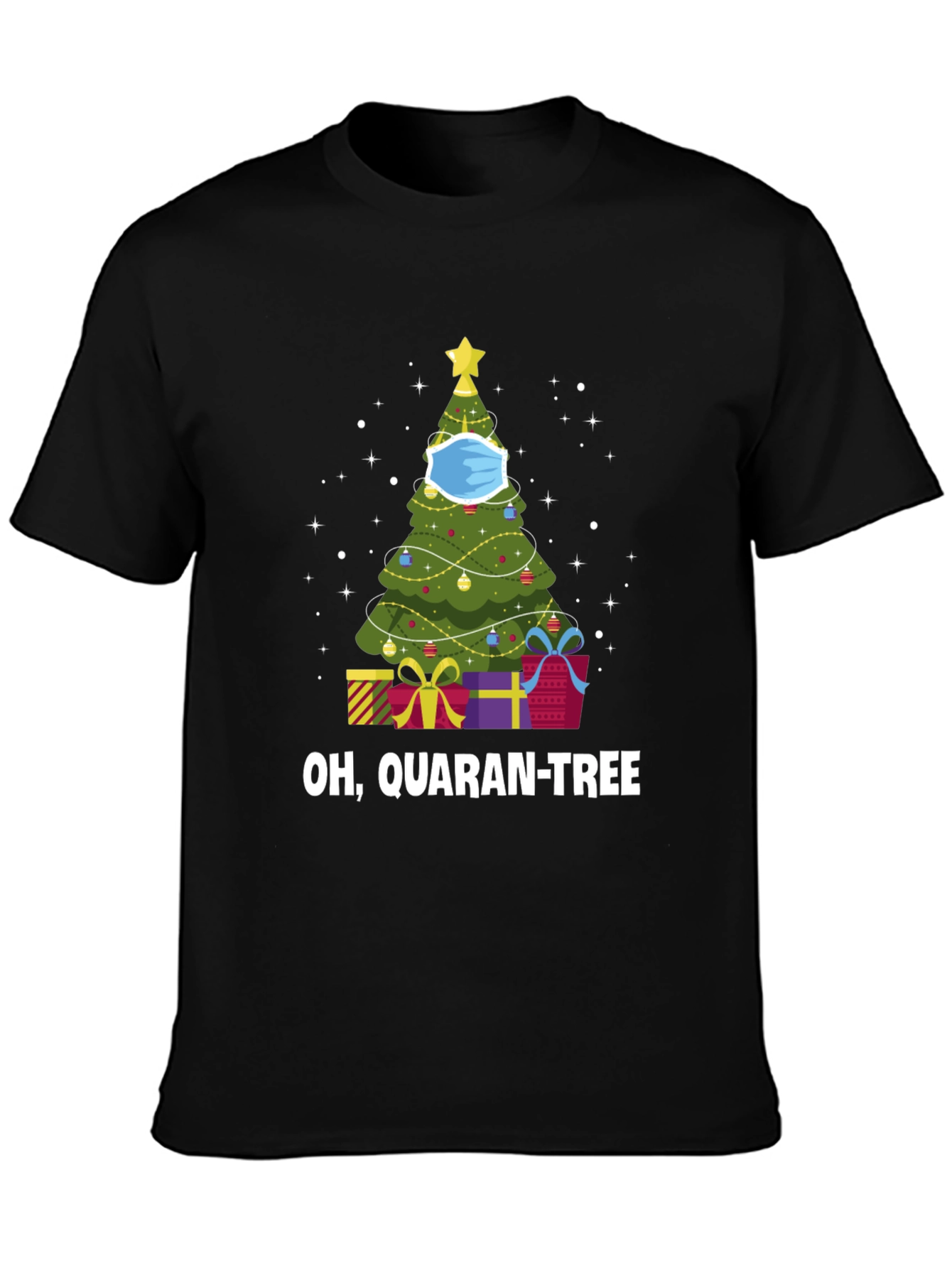 Camiseta Negra Navideña Quaran-Tree con Cubrebocas
