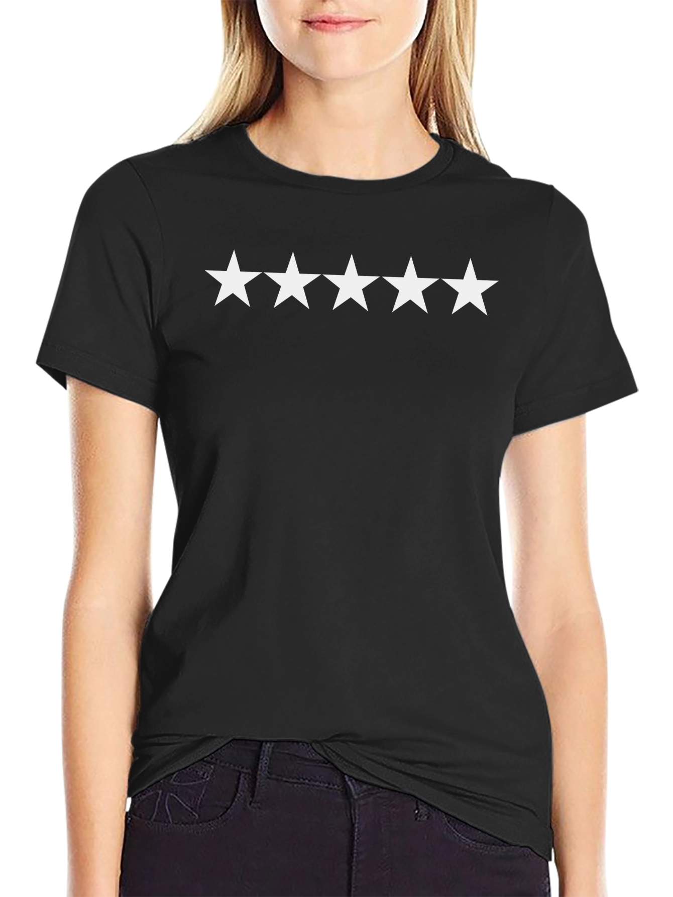 Camiseta Negra 5 Estrellas Algodón Casual Hombre