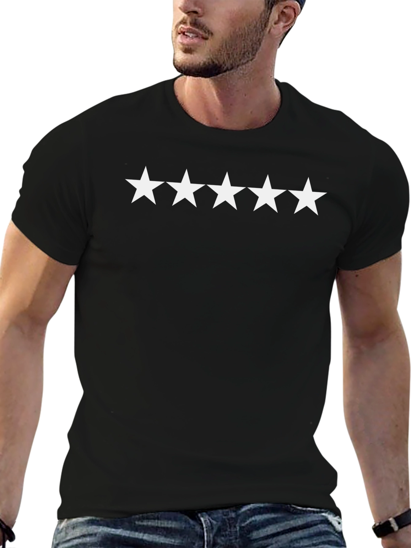 Camiseta Negra 5 Estrellas Algodón Casual Hombre