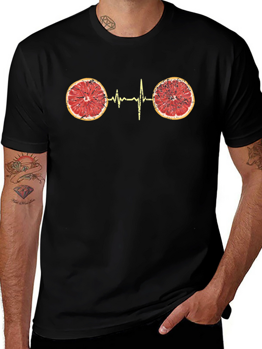 Camiseta Negra con Diseño de Toronjas y Ritmo Cardíaco