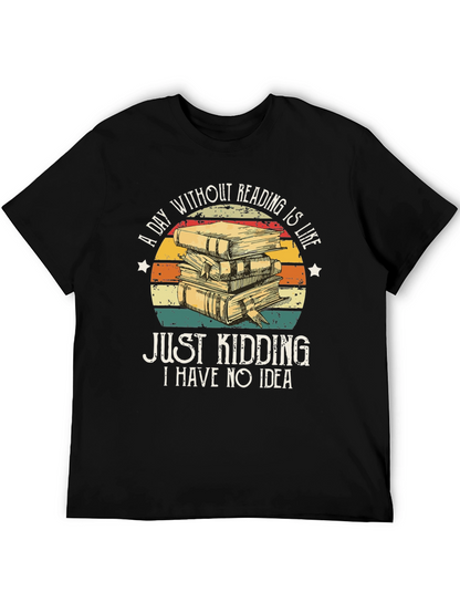 Camiseta Negra con Diseño de Libros y Frase Divertida