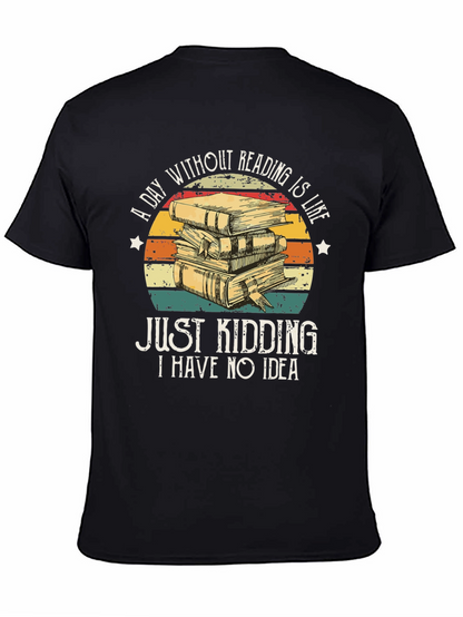 Camiseta Negra con Diseño de Libros y Frase Divertida