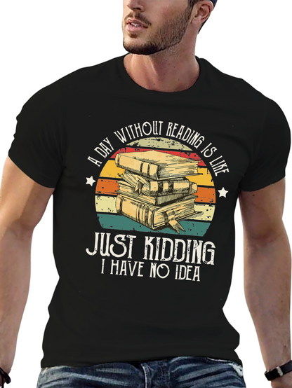 Camiseta Negra con Diseño de Libros y Frase Divertida