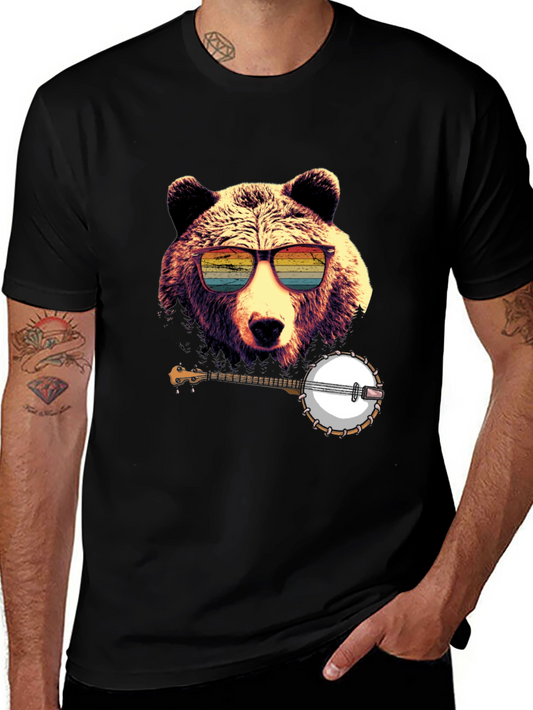 Camiseta Negra con Oso Músico
