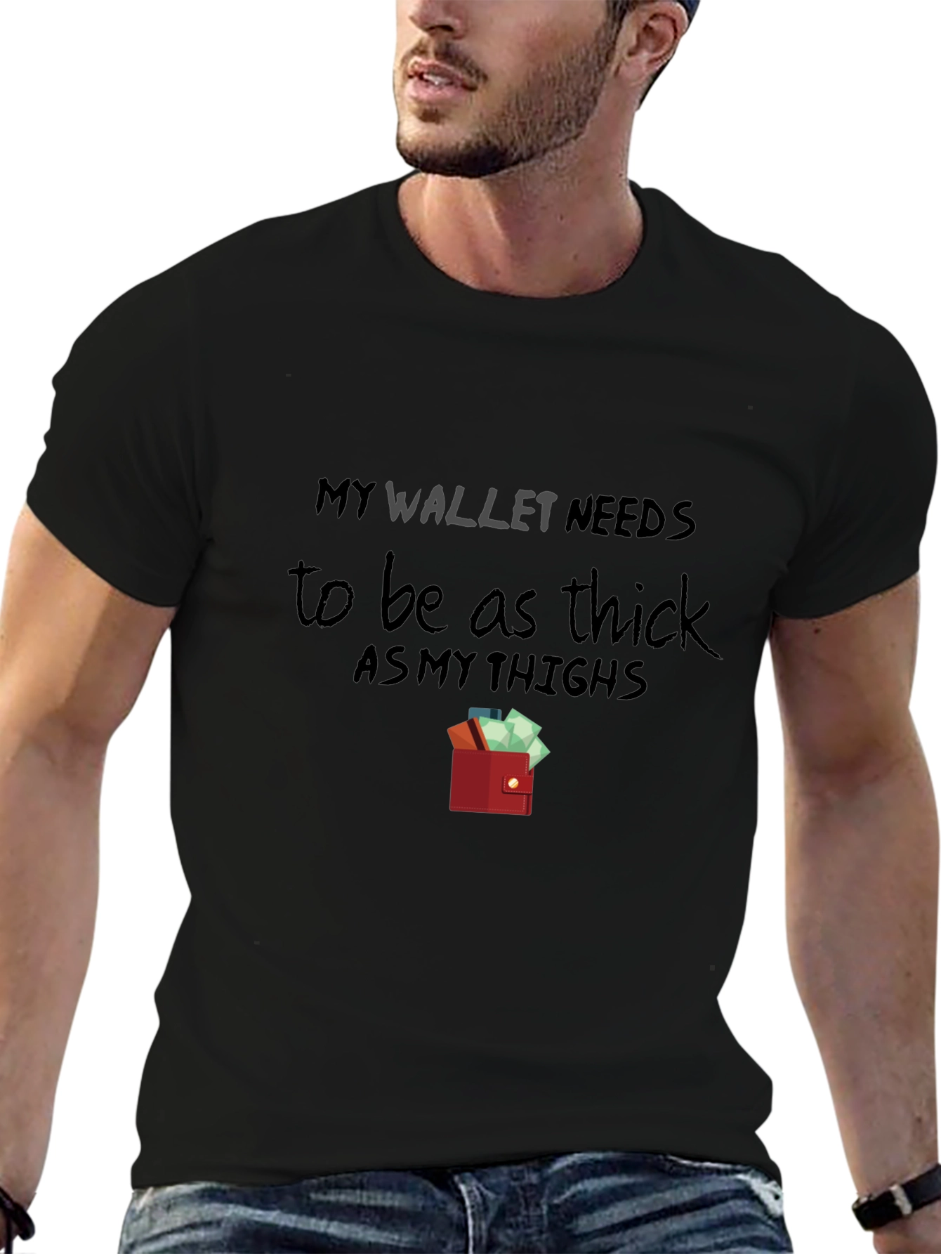 Camiseta Negra con Diseño Billetera Gruesa
