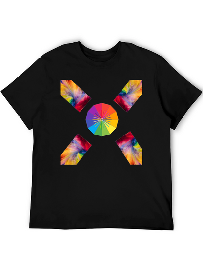 Camiseta Negra con Diseño Abstracto de Arcoíris