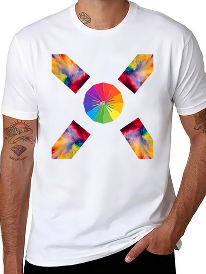 Camiseta Negra con Diseño Abstracto de Arcoíris