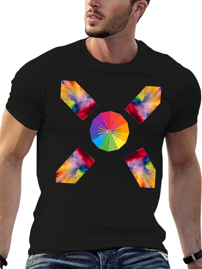Camiseta Negra con Diseño Abstracto de Arcoíris