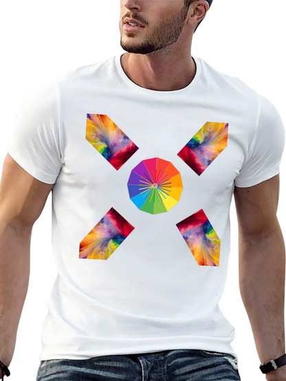 Camiseta Negra con Diseño Abstracto de Arcoíris