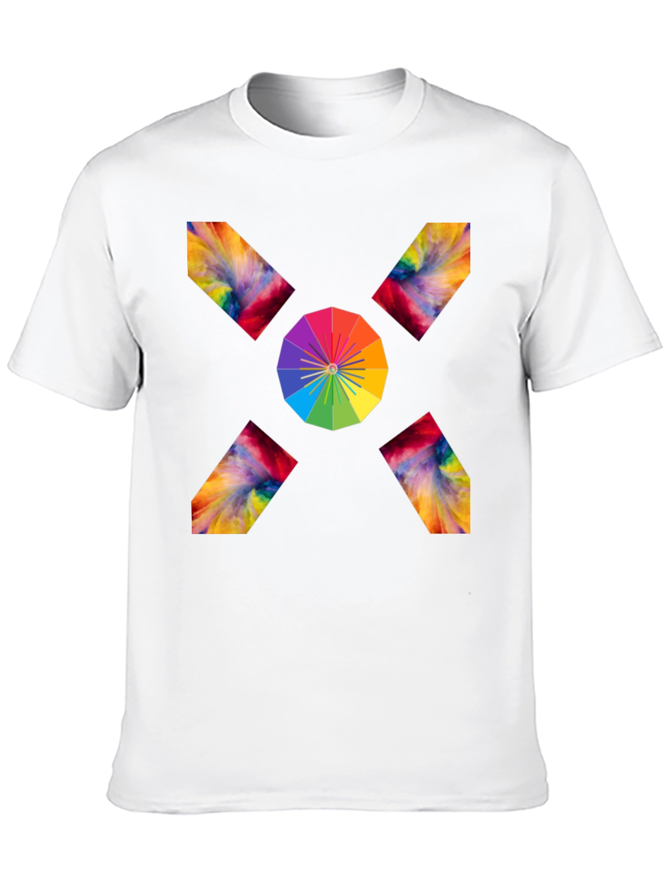 Camiseta Negra con Diseño Abstracto de Arcoíris