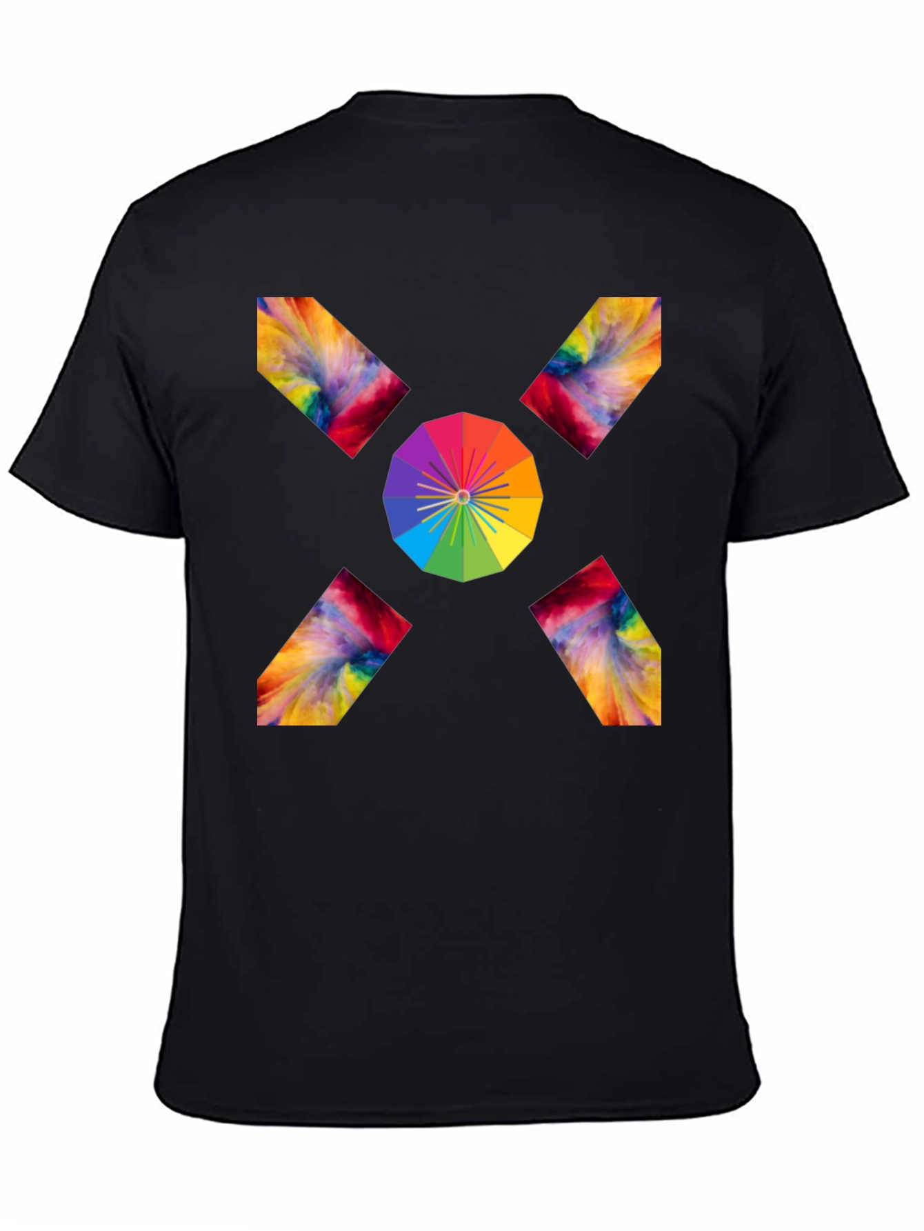 Camiseta Negra con Diseño Abstracto de Arcoíris