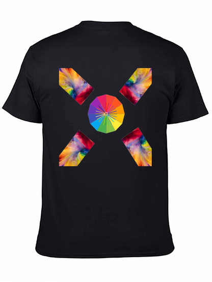 Camiseta Negra con Diseño Abstracto de Arcoíris