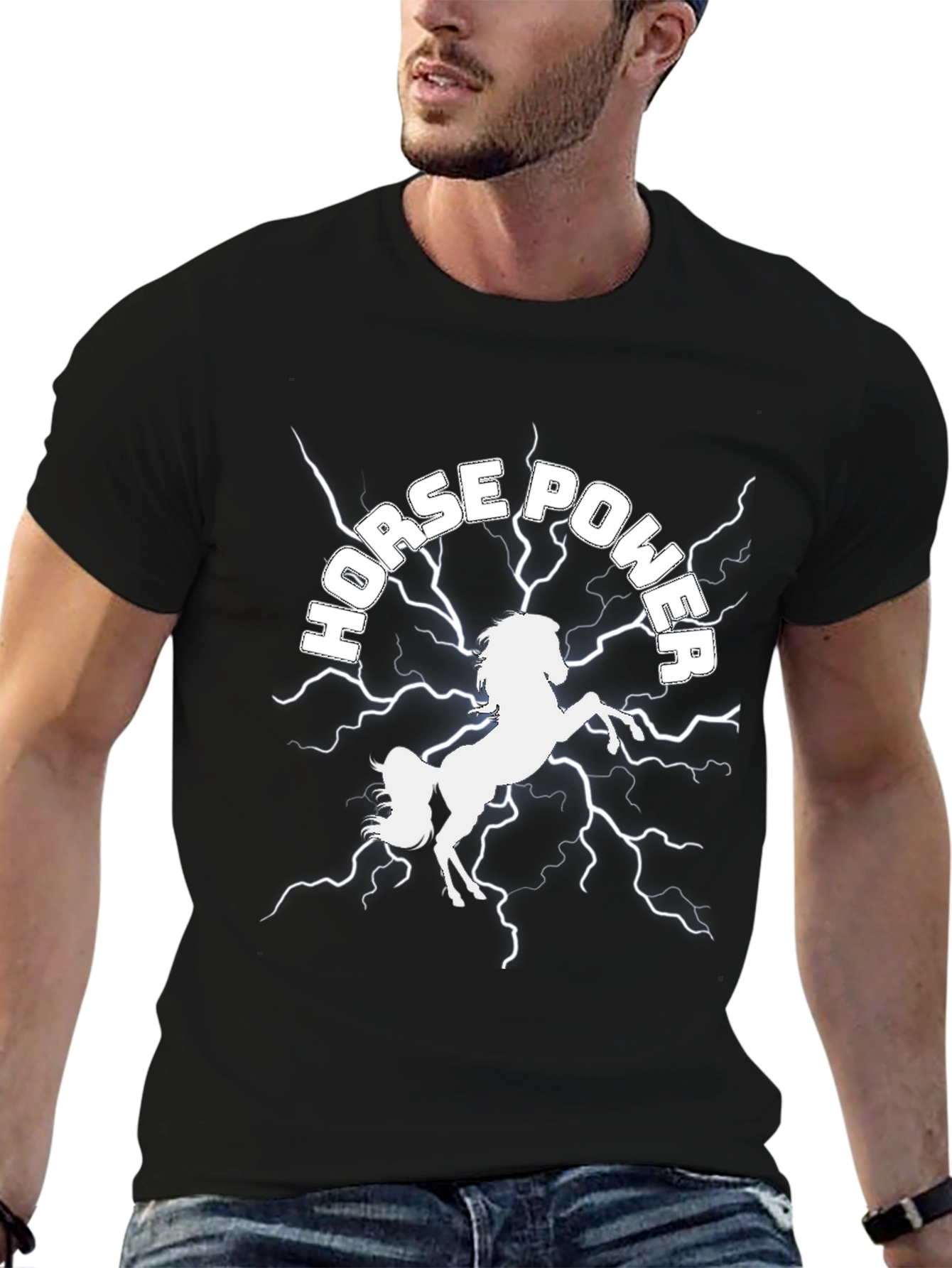 Camiseta Negra: Potencia de Caballo Eléctrico