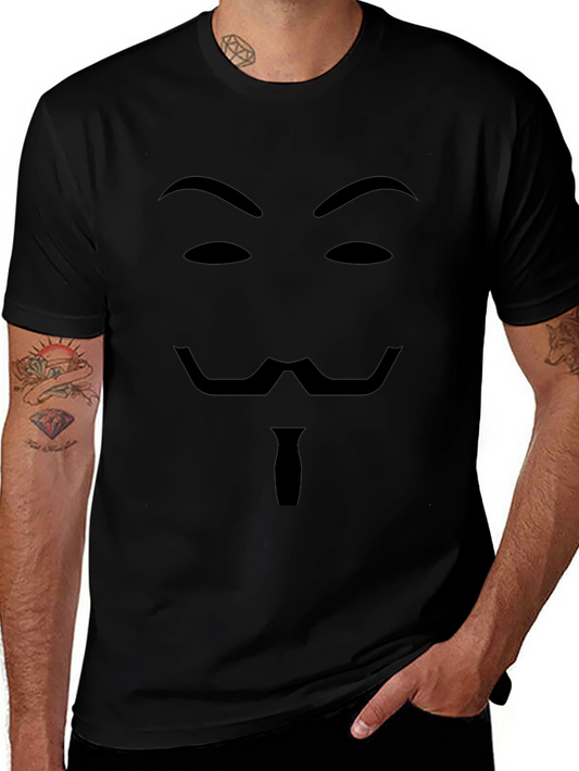 Camiseta Negra con Diseño de Máscara Anónima