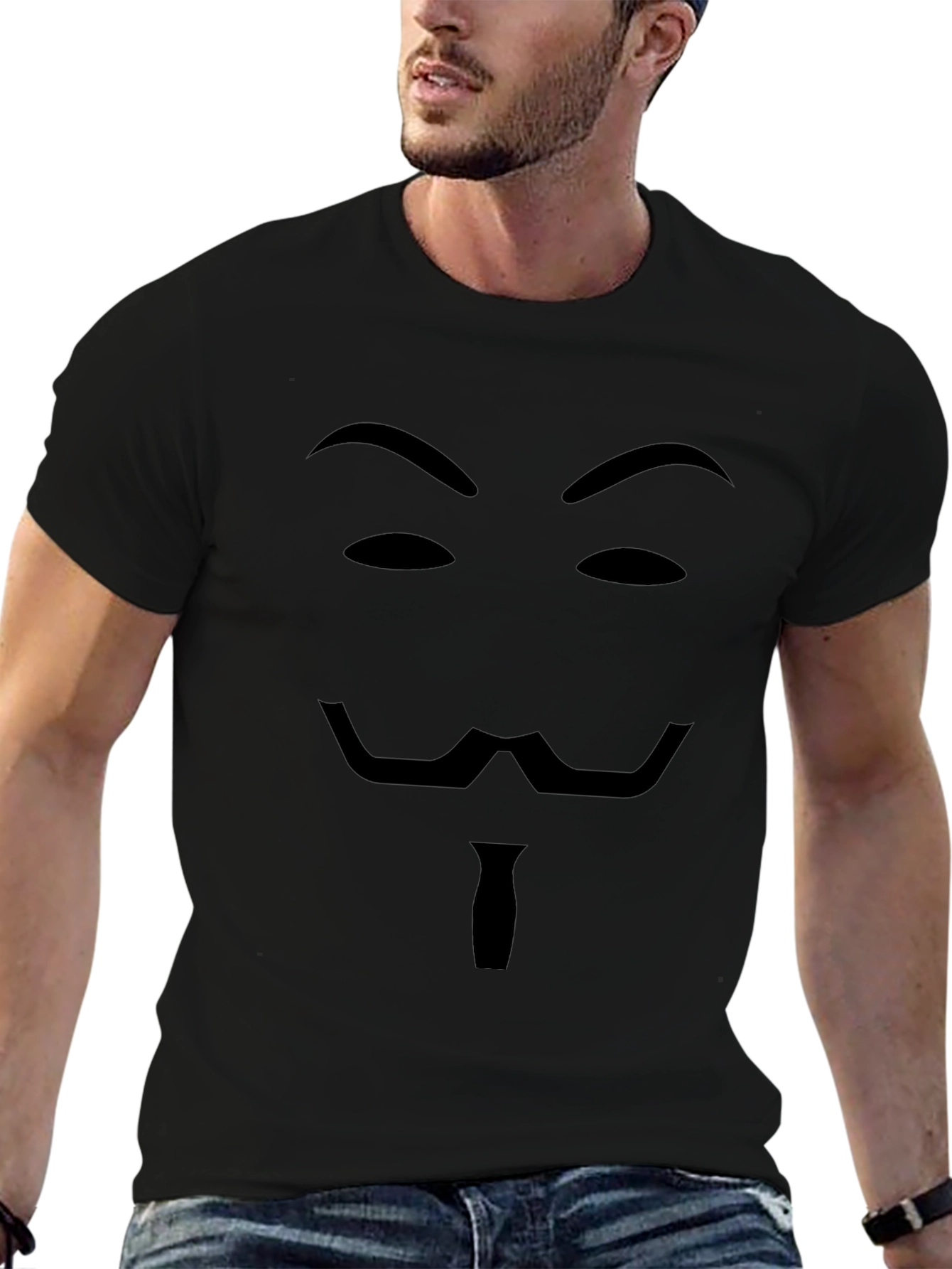 Camiseta Negra con Diseño de Máscara Anónima