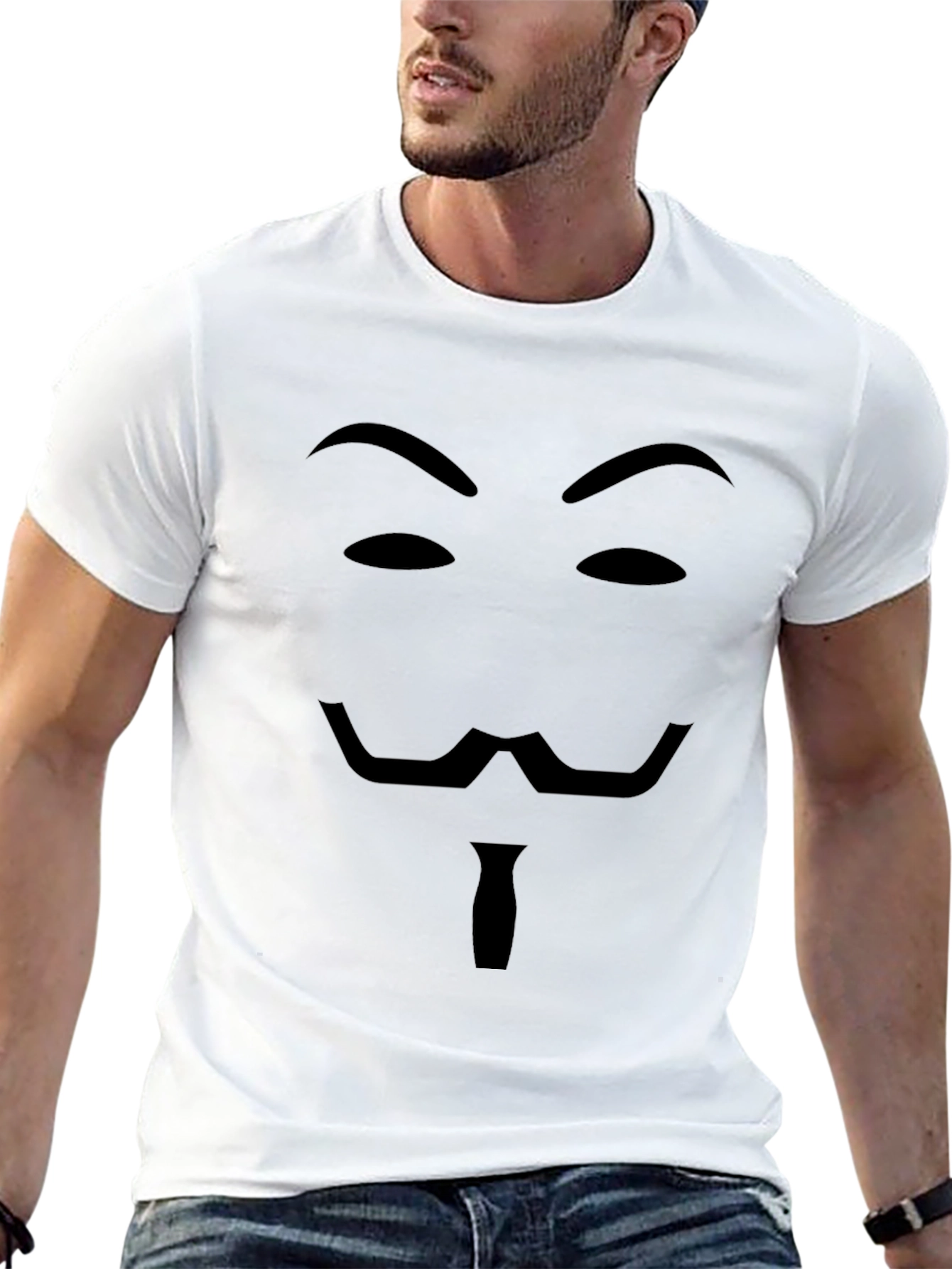 Camiseta Negra con Diseño de Máscara Anónima