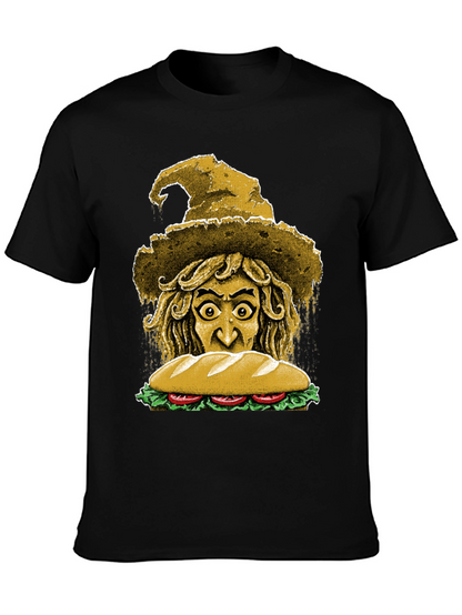 Camiseta Negra con Diseño de Bruja y Sándwich