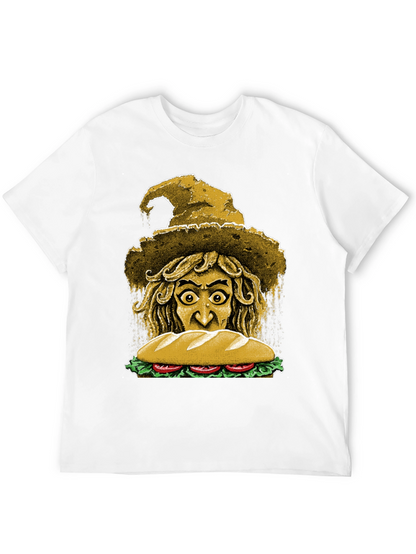 Camiseta Negra con Diseño de Bruja y Sándwich