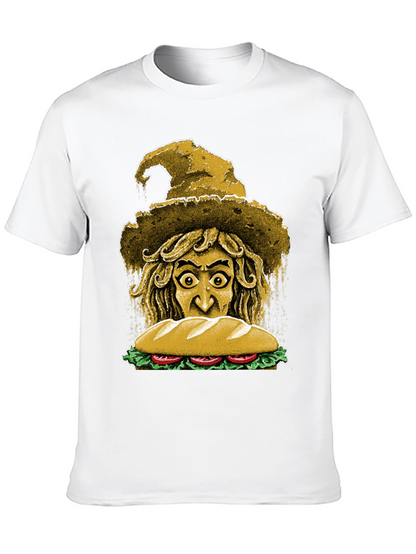 Camiseta Negra con Diseño de Bruja y Sándwich