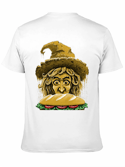 Camiseta Negra con Diseño de Bruja y Sándwich