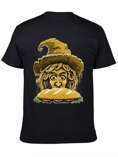 Camiseta Negra con Diseño de Bruja y Sándwich