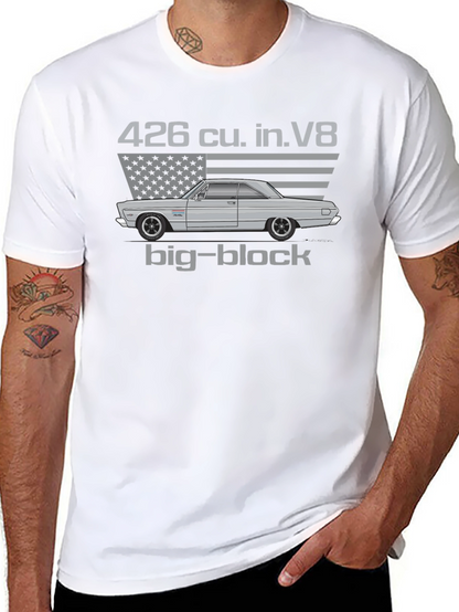 Camiseta Hombre Clásica Coche Americano Motor V8