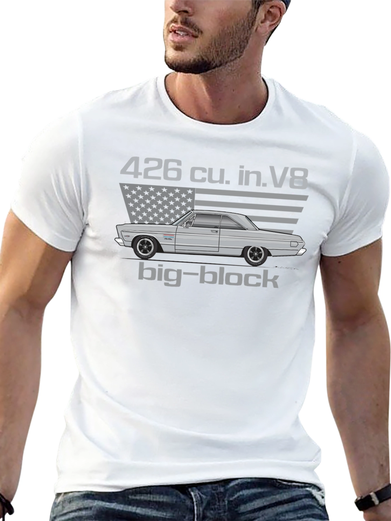 Camiseta Hombre Clásica Coche Americano Motor V8