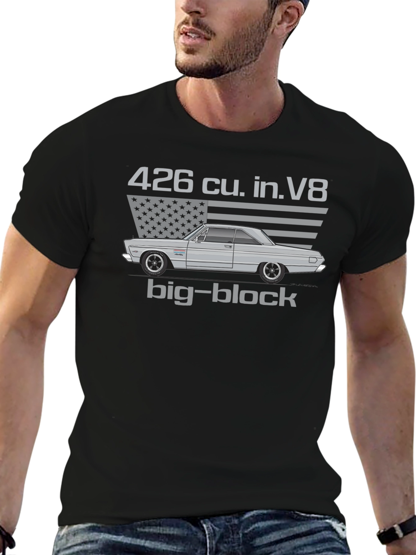 Camiseta Hombre Clásica Coche Americano Motor V8