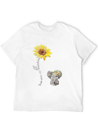 Camiseta Negra con Girasol y Elefante Hippie
