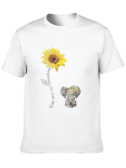 Camiseta Negra con Girasol y Elefante Hippie