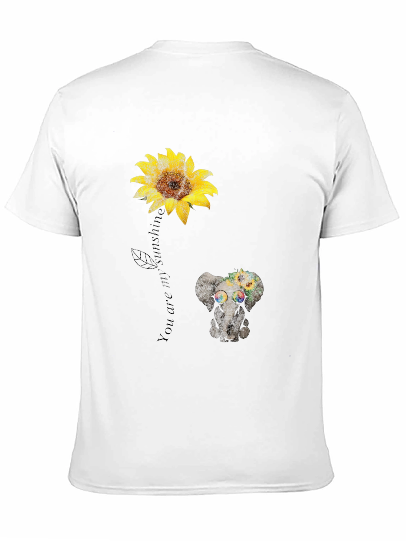 Camiseta Negra con Girasol y Elefante Hippie