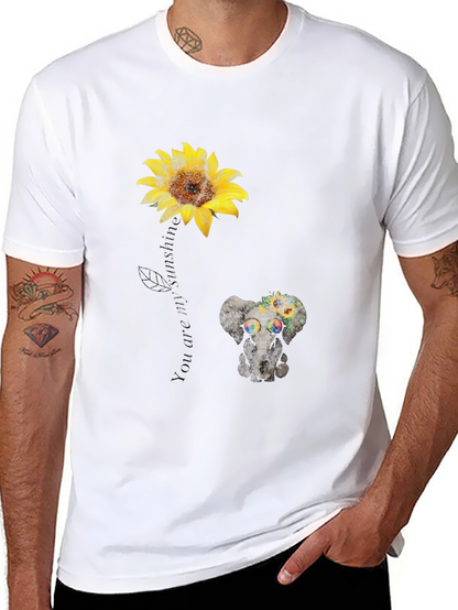 Camiseta Negra con Girasol y Elefante Hippie