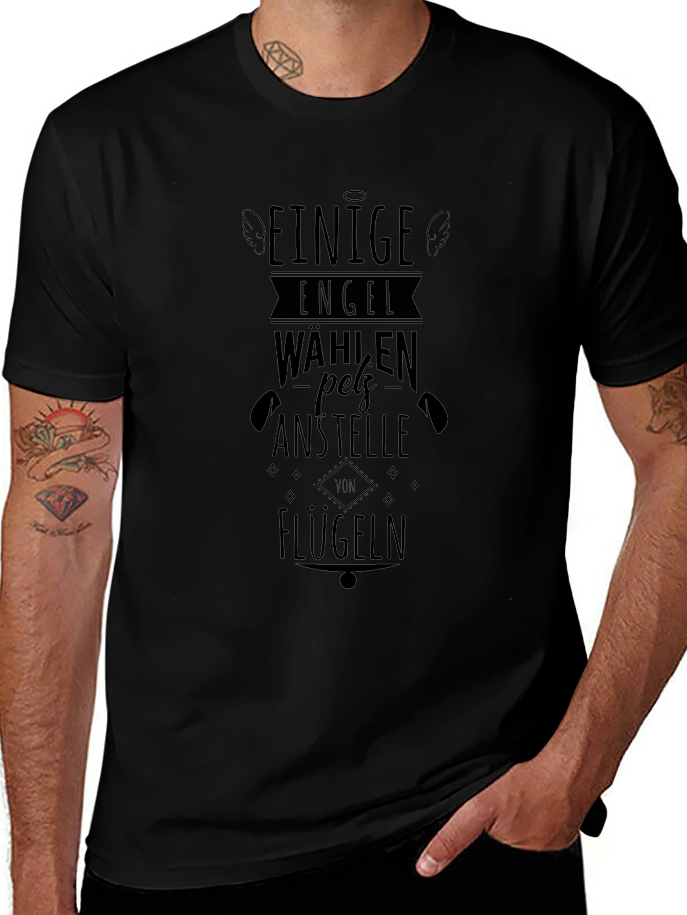 Camiseta Negra Algunos Ángeles Eligen Pelz Anstelle