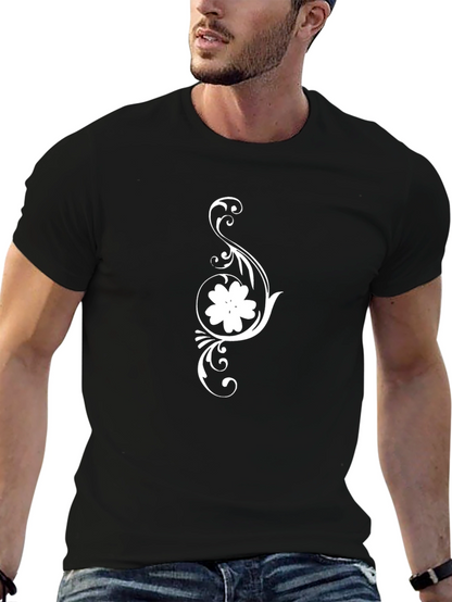 Camiseta Negra con Diseño Floral Blanco