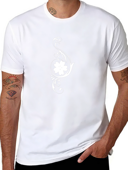 Camiseta Negra con Diseño Floral Blanco