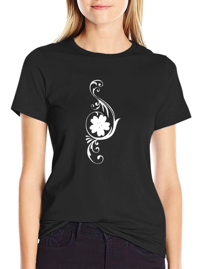 Camiseta Negra con Diseño Floral Blanco
