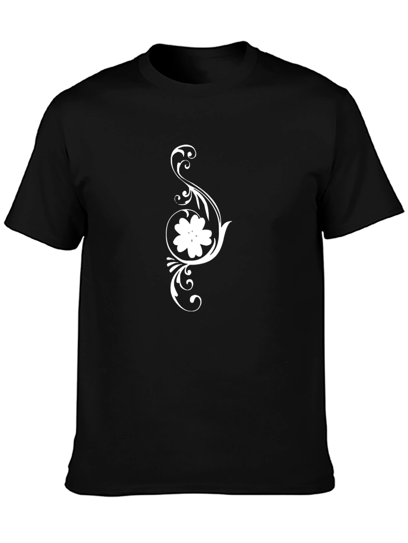 Camiseta Negra con Diseño Floral Blanco