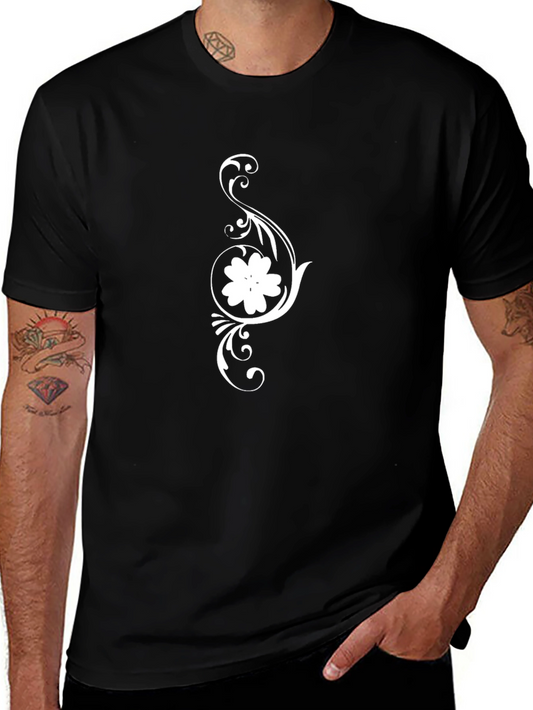 Camiseta Negra con Diseño Floral Blanco