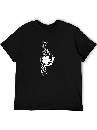 Camiseta Negra con Diseño Floral Blanco