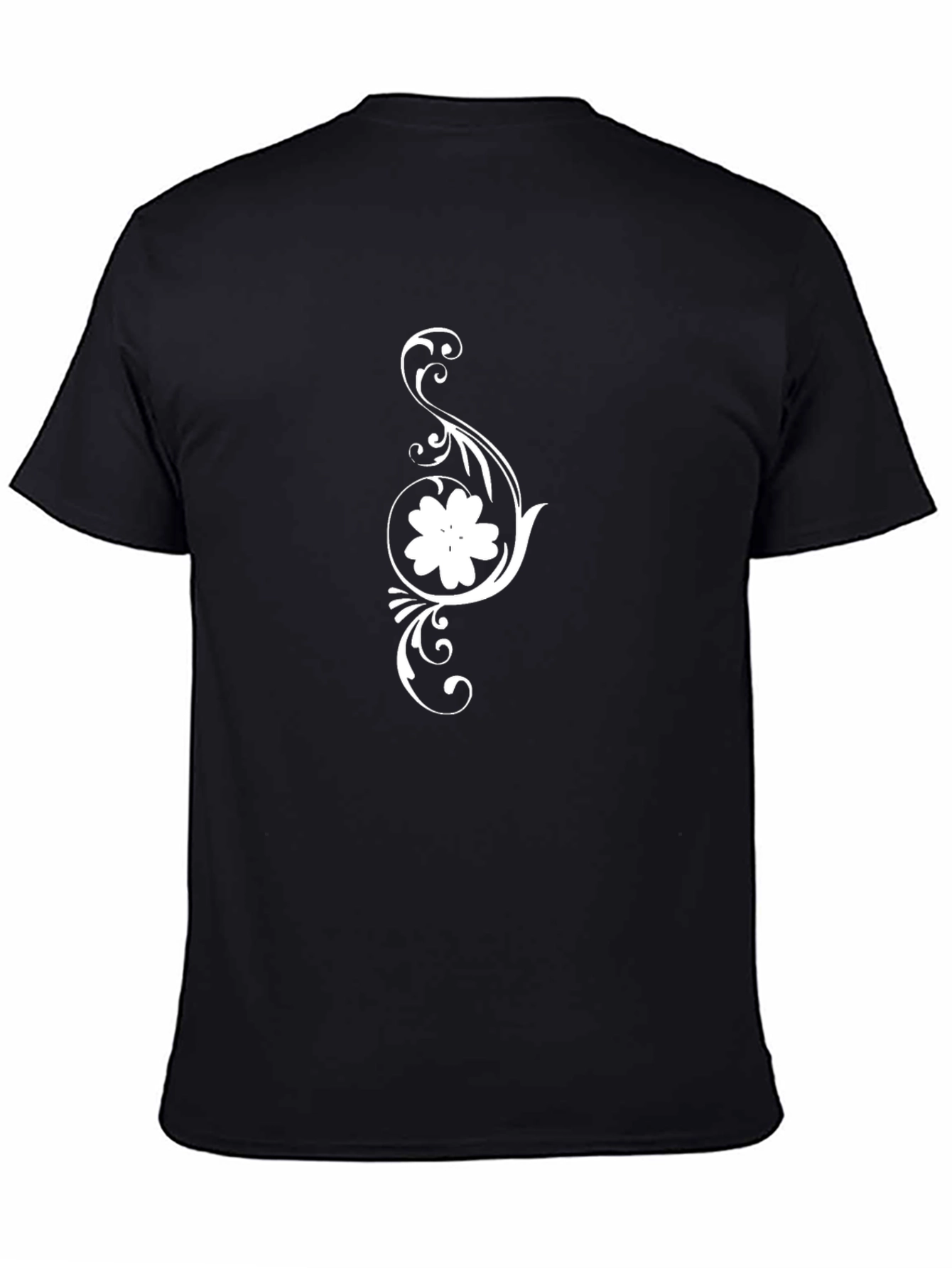 Camiseta Negra con Diseño Floral Blanco