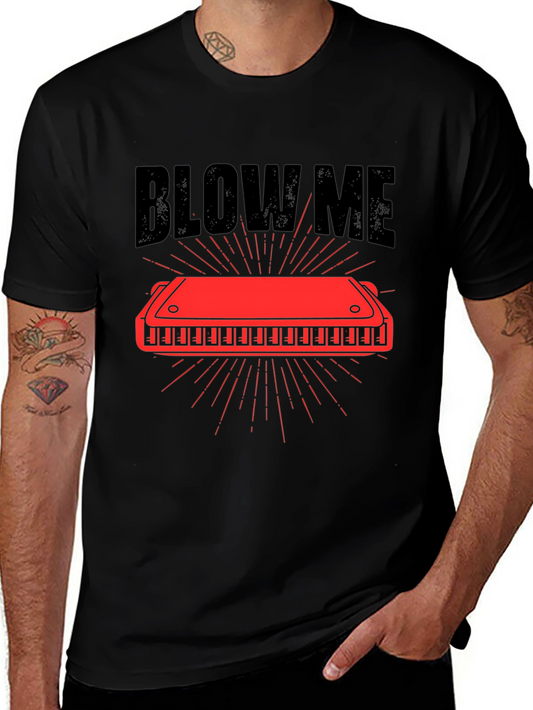 Camiseta Negra con Diseño de Armónica Blow Me
