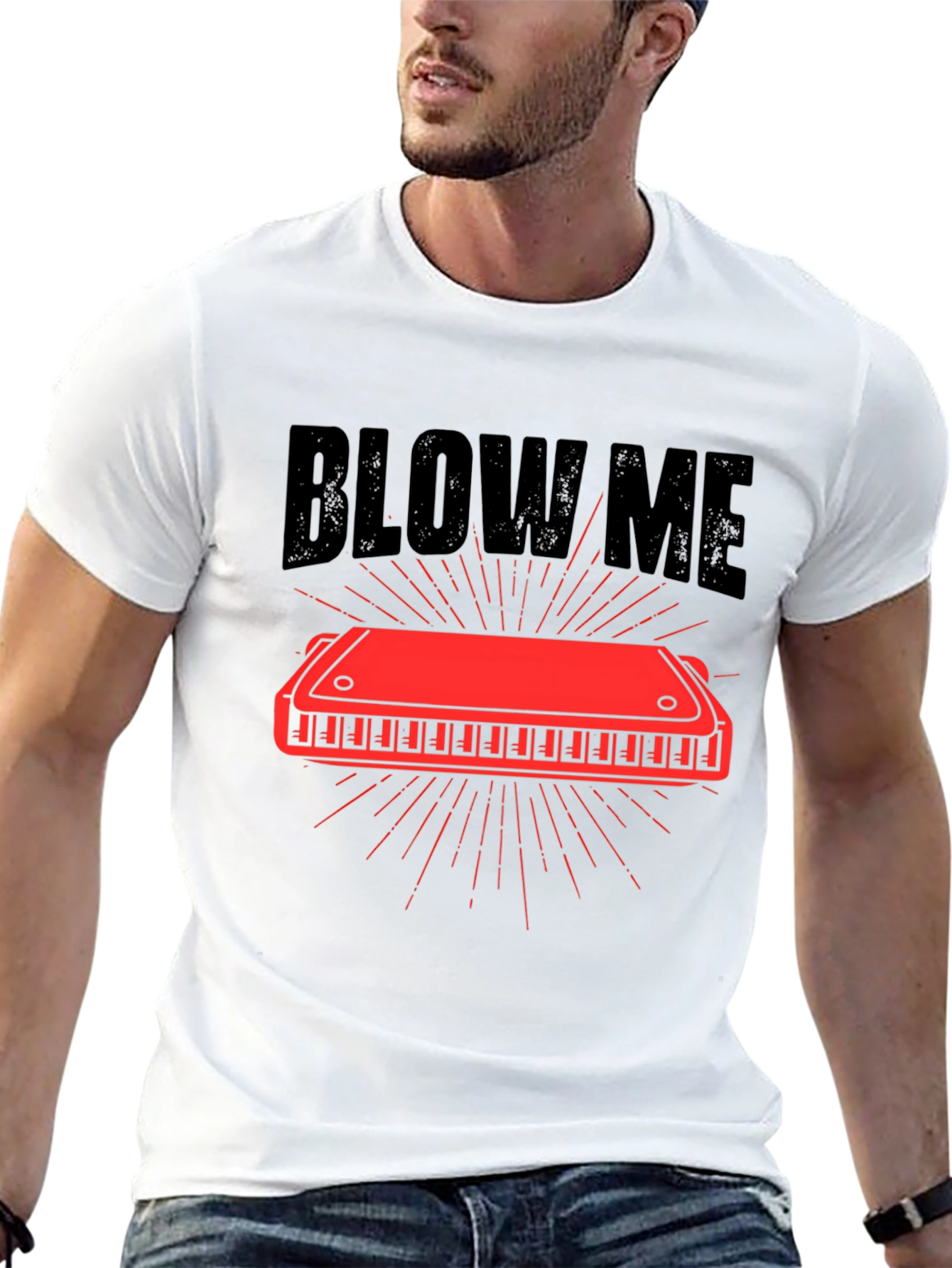 Camiseta Negra con Diseño de Armónica Blow Me