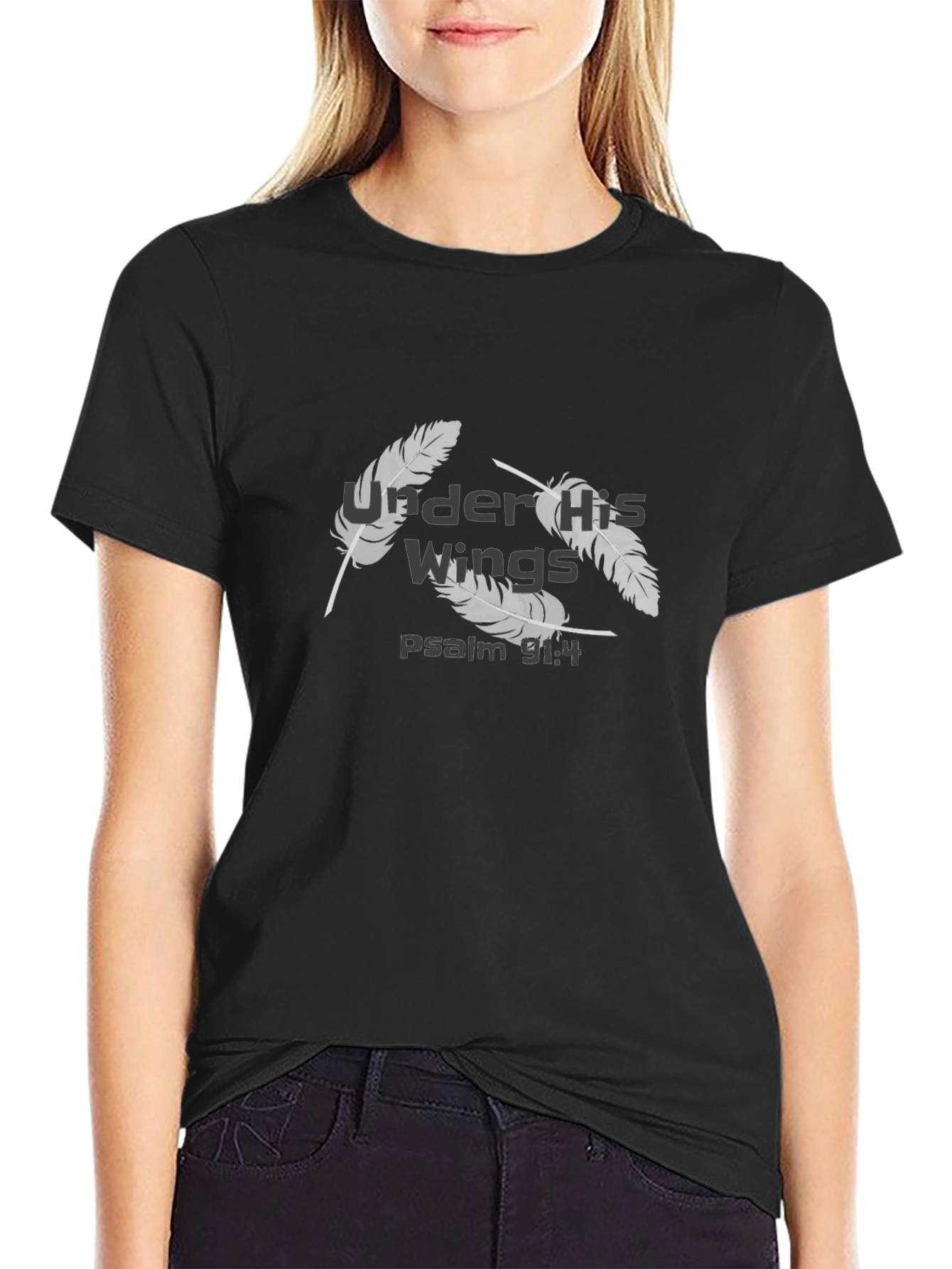 Camiseta Negra Cristiana Alas Salmo 91:4
