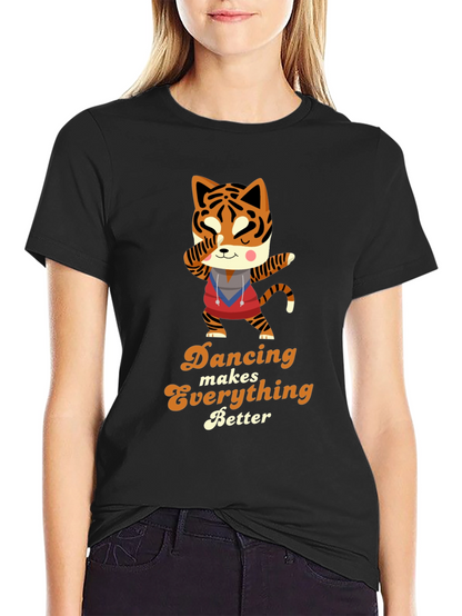 Camiseta Negra con Diseño de Tigre Bailarín