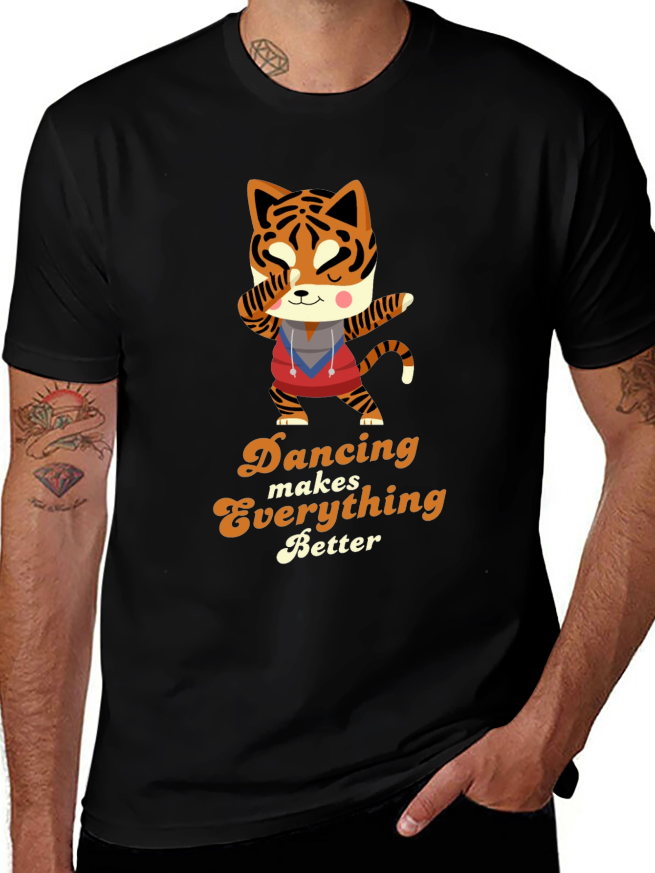Camiseta Negra con Diseño de Tigre Bailarín