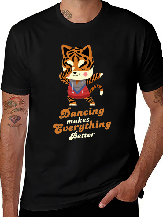 Camiseta Negra con Diseño de Tigre Bailarín