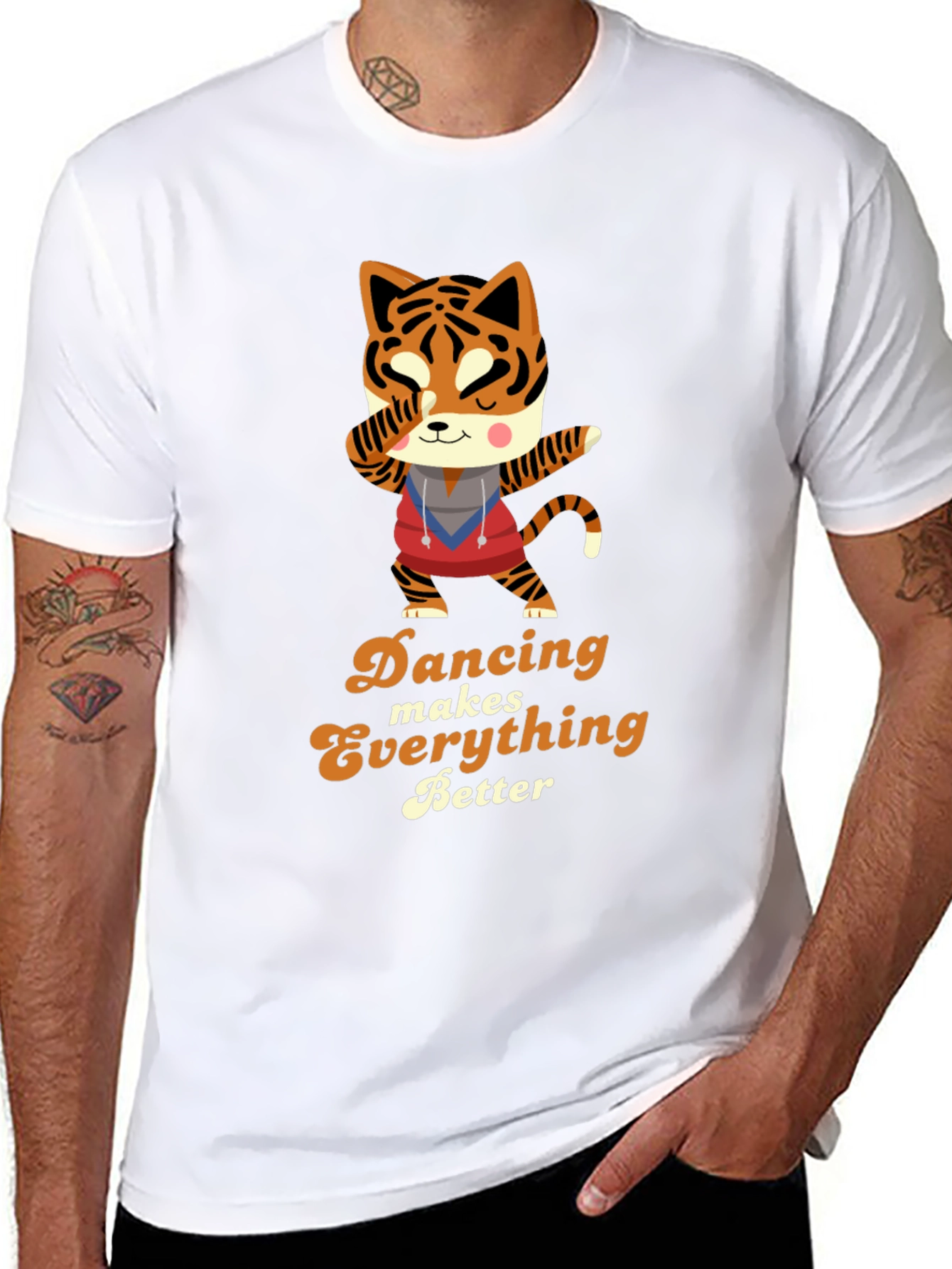 Camiseta Negra con Diseño de Tigre Bailarín